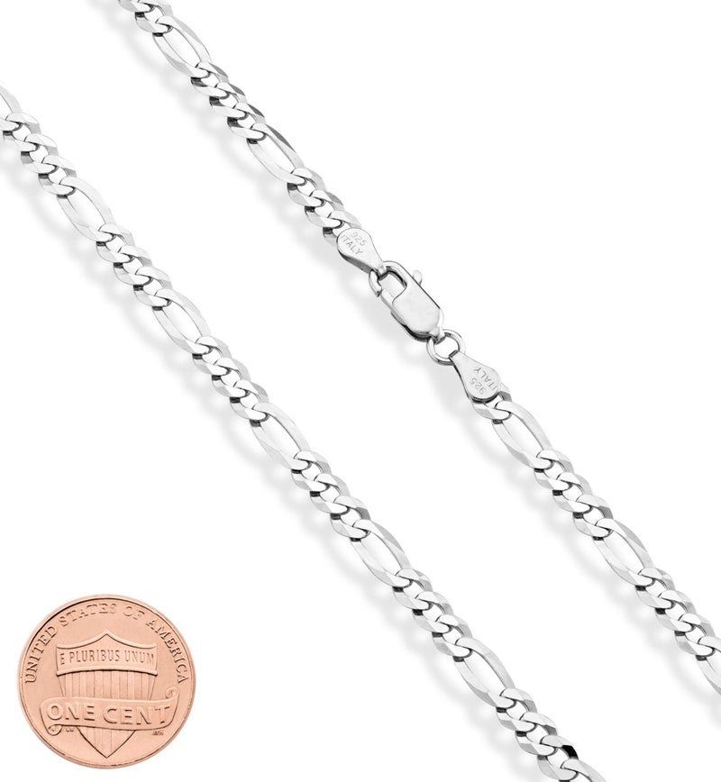 Miabella 925 Sterling Silver Italian 5mm Diamond-Cut Figaro Link Chain Necklace for Women Men, Made in Italy (30 Inches) - Image 3